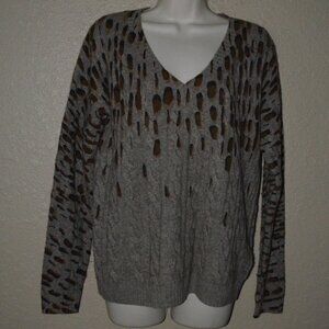 NWOT Sz M Allude Brown Animal Print Cashmere Blend V Neck Sweater